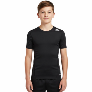 Adidas Tech Fit Black Fitted Athletic Short Sleeve Shirt 11-12 Youth Medium Boy